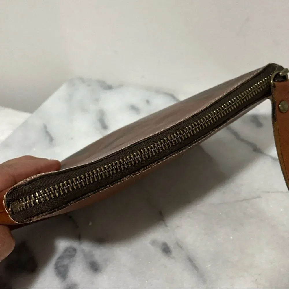 Patricia Nash Brown Leather Wristlet with Floral Design